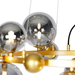 Art deco hanglamp goud met smoke glas 12-lichts - David