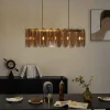 Art Deco hanglamp goud met amber glas ovaal 5-lichts - Mochan