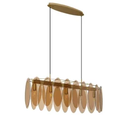 Art Deco hanglamp goud met amber glas ovaal 5-lichts - Mochan