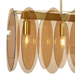 Art Deco hanglamp goud met amber glas ovaal 5-lichts - Mochan