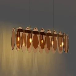 Art Deco hanglamp goud met amber glas ovaal 5-lichts - Mochan