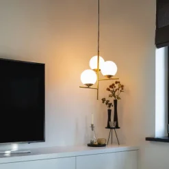 Art Deco hanglamp goud met glas opaal 3-lichts - Flore