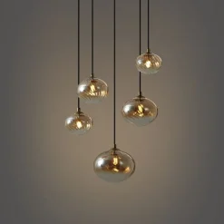 Art Deco hanglamp goud met amber glas - Jia