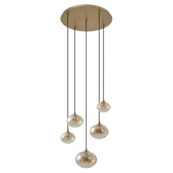 Art Deco hanglamp goud met amber glas - Jia