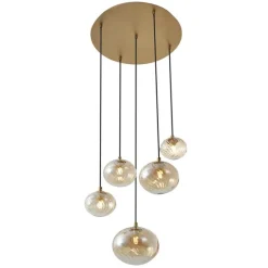Art Deco hanglamp goud met amber glas - Jia