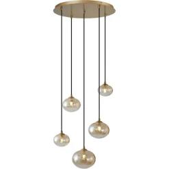 Art Deco hanglamp goud met amber glas - Jia