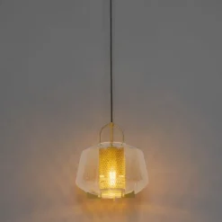 Art deco hanglamp goud met amber glas 30 cm - Kevin