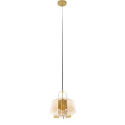 Art deco hanglamp goud met amber glas 30 cm - Kevin