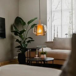 Art deco hanglamp goud met amber glas 30 cm - Kevin