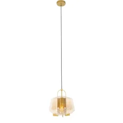 Art deco hanglamp goud met amber glas 30 cm - Kevin