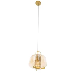 Art deco hanglamp goud met amber glas 30 cm - Kevin