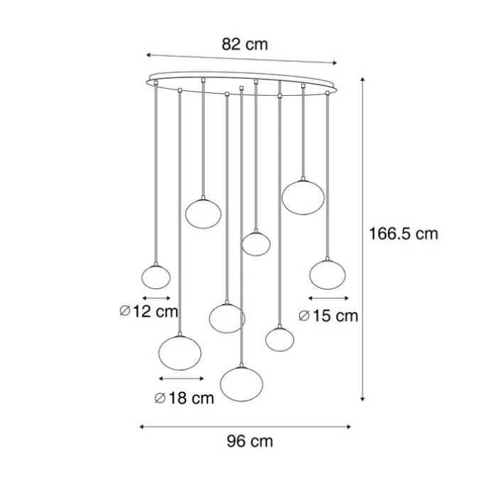Art Deco hanglamp goud met amber glas 9-lichts - Jia