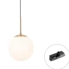 Art Deco hanglamp goud met opaal glas incl. rail adapter zwart 1-fase - Iconic Flore