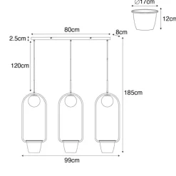 Art deco hanglamp goud met wit glas 3-lichts - Isabella