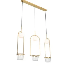 Art deco hanglamp goud met wit glas 3-lichts - Isabella