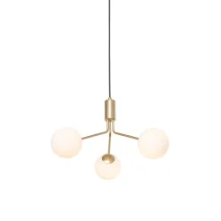 Art Deco hanglamp goud met opaal glas 3-lichts - Coby