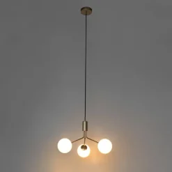 Art Deco hanglamp goud met opaal glas 3-lichts - Coby