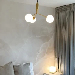 Art Deco hanglamp goud met opaal glas 3-lichts - Coby