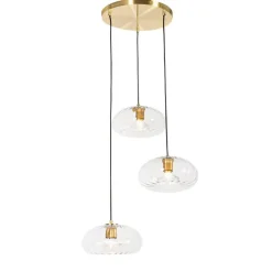 Art Deco hanglamp goud met glas rond 3-lichts - Ayesha