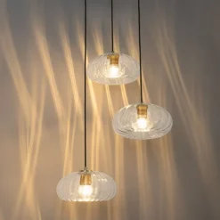 Art Deco hanglamp goud met glas rond 3-lichts - Ayesha