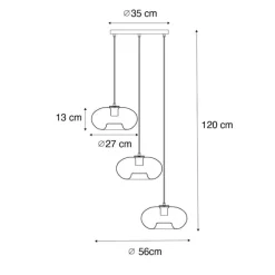 Art Deco hanglamp goud met glas rond 3-lichts - Ayesha