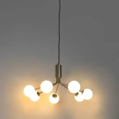 Art Deco hanglamp goud met opaal glas 7-lichts - Coby