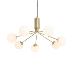 Art Deco hanglamp goud met opaal glas 7-lichts - Coby