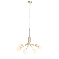 Art Deco hanglamp goud met opaal glas 7-lichts - Coby