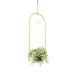 Art deco hanglamp goud met wit glas - Isabella