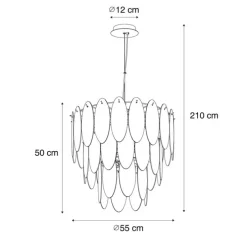 Art Deco hanglamp goud met amber glas ovaal 14-lichts - Mochan