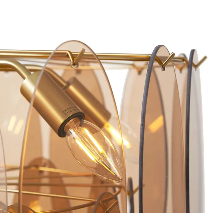 Art Deco hanglamp goud met amber glas ovaal 14-lichts - Mochan