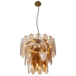 Art Deco hanglamp goud met amber glas ovaal 14-lichts - Mochan