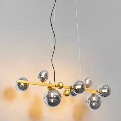 Art deco hanglamp goud met smoke glas 8-lichts - David