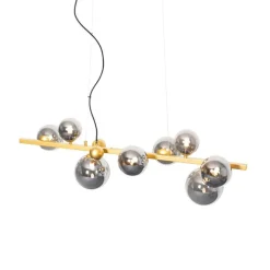 Art deco hanglamp goud met smoke glas 8-lichts - David