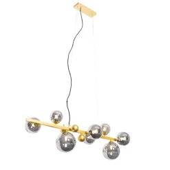 Art deco hanglamp goud met smoke glas 8-lichts - David