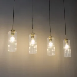Art Deco hanglamp goud met glas 4-lichts - Laura
