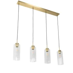 Art Deco hanglamp goud met glas 4-lichts - Laura