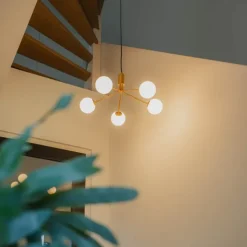 Art Deco hanglamp goud met opaal glas 5-lichts - Coby