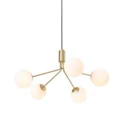 Art Deco hanglamp goud met opaal glas 5-lichts - Coby