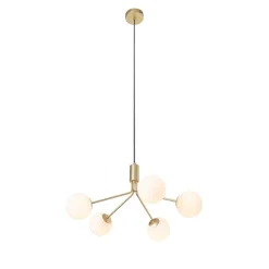 Art Deco hanglamp goud met opaal glas 5-lichts - Coby