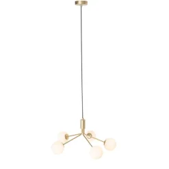 Art Deco hanglamp goud met opaal glas 5-lichts - Coby