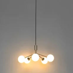 Art Deco hanglamp goud met opaal glas 5-lichts - Coby