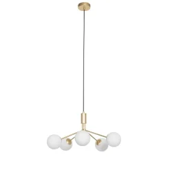 Art Deco hanglamp goud met opaal glas 5-lichts - Coby