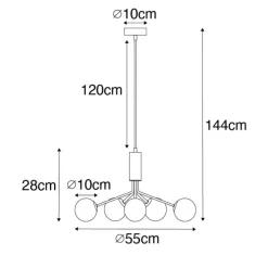 Art Deco hanglamp goud met opaal glas 5-lichts - Coby