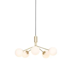 Art Deco hanglamp goud met opaal glas 5-lichts - Coby