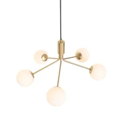 Art Deco hanglamp goud met opaal glas 5-lichts - Coby