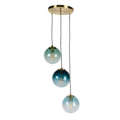 Art deco hanglamp messing met blauwe glazen - Pallon