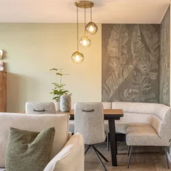 Art deco hanglamp messing met blauwe glazen - Pallon