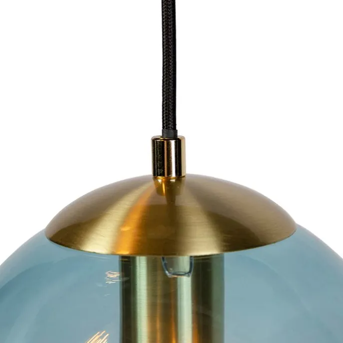 Art deco hanglamp messing met blauwe glazen - Pallon