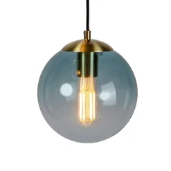 Art deco hanglamp messing met blauwe glazen - Pallon